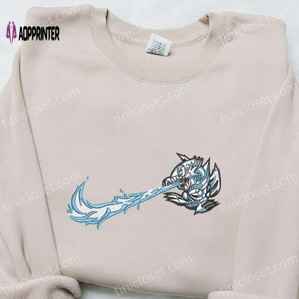 Blue eyes white dragon x nike swoosh anime embroidered shirt – yu gi oh & nike inspired Embroidered Shirt