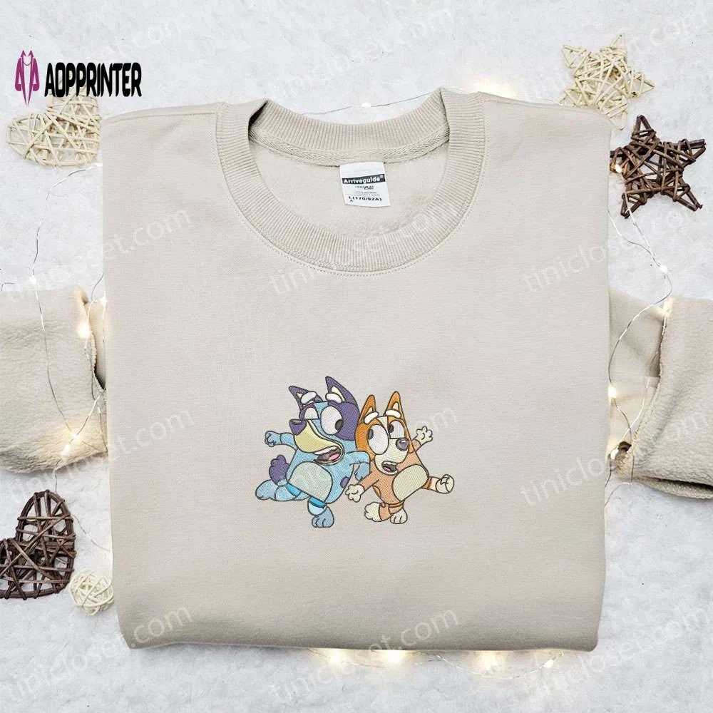 Bluey and bingo embroidered shirt & hoodie: best gift idea with bluey cartoon characters Embroidered Shirt