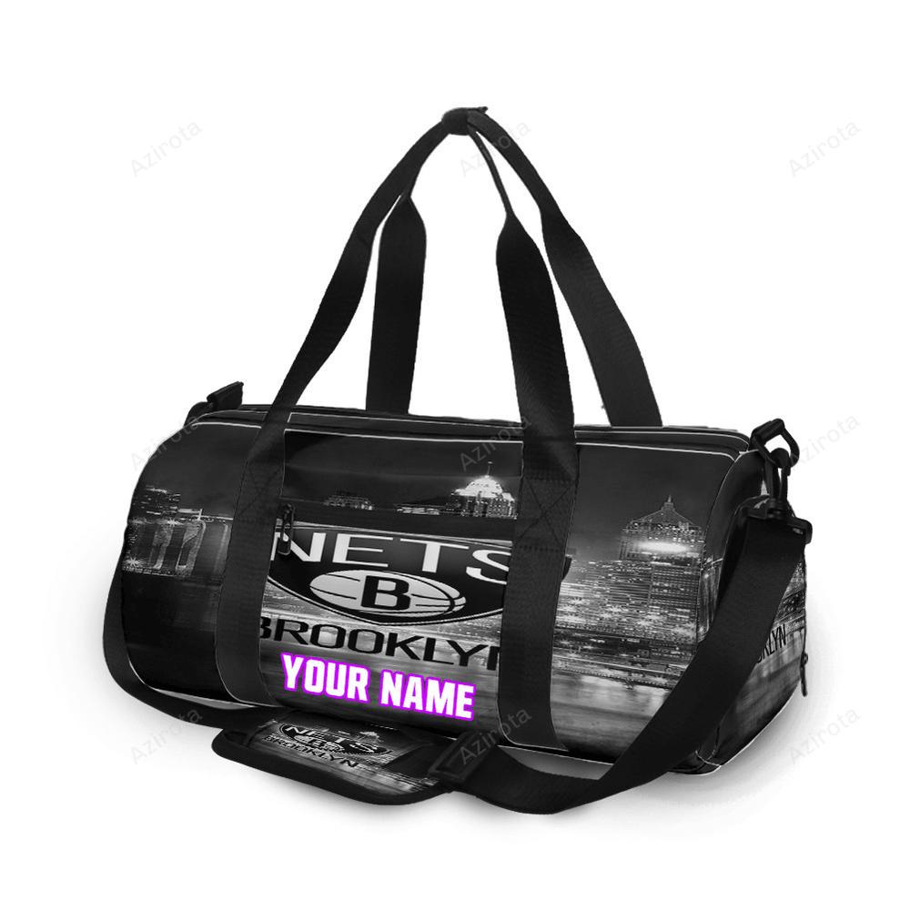 Brooklyn nets black white city personalized name travel bag gym bag 385 Travel Bag