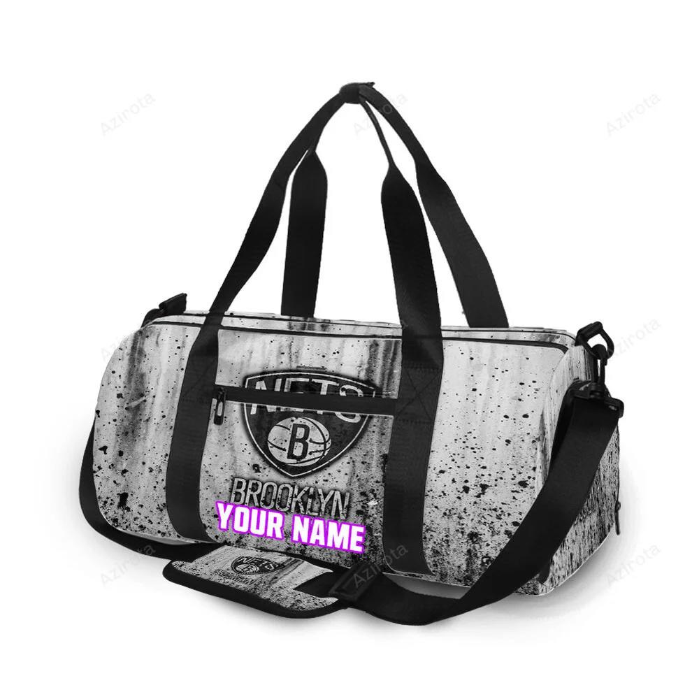 Brooklyn nets black white splash color personalized name travel bag gym bag 1928 Travel Bag