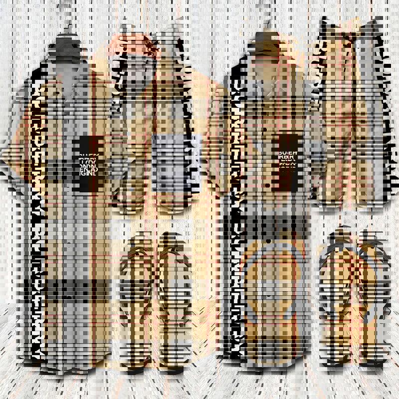 Burberry flip flops and combo hawaii shirt shorts luxury brand summer outfit Hawaii Shirt Shorts & Flip Flops