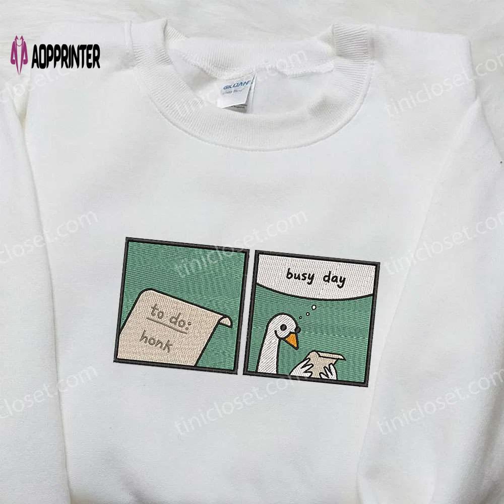 Busy day to hunk: animal & funny embroidered shirt – silly goose design Embroidered Shirt