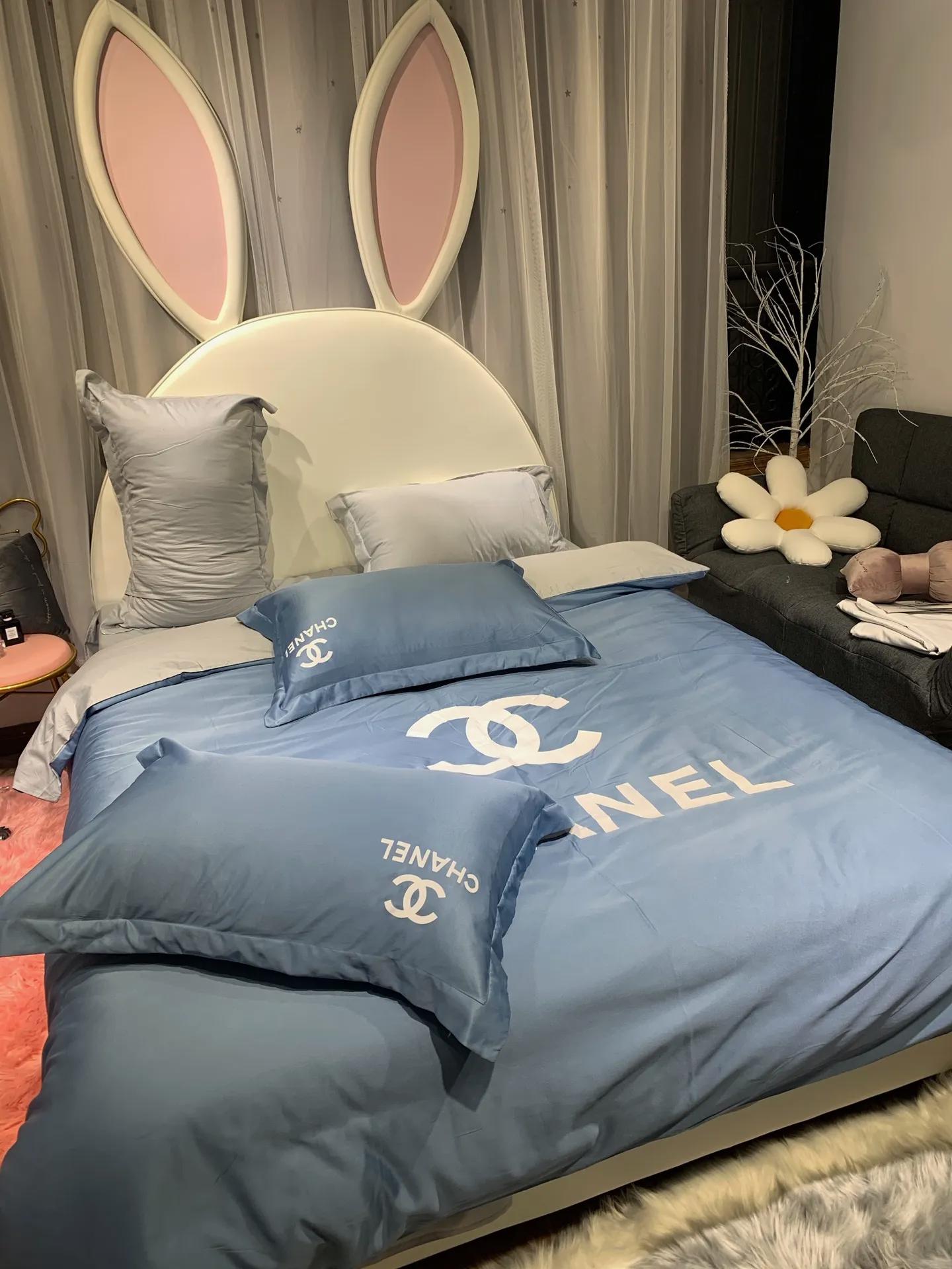 Chanel blue bedding 3d printed bedding sets quilt sets duvet cover luxury brand bedding decor bedroom sets best luxury bed sets gift thankgivings and christmas Bedding Sets