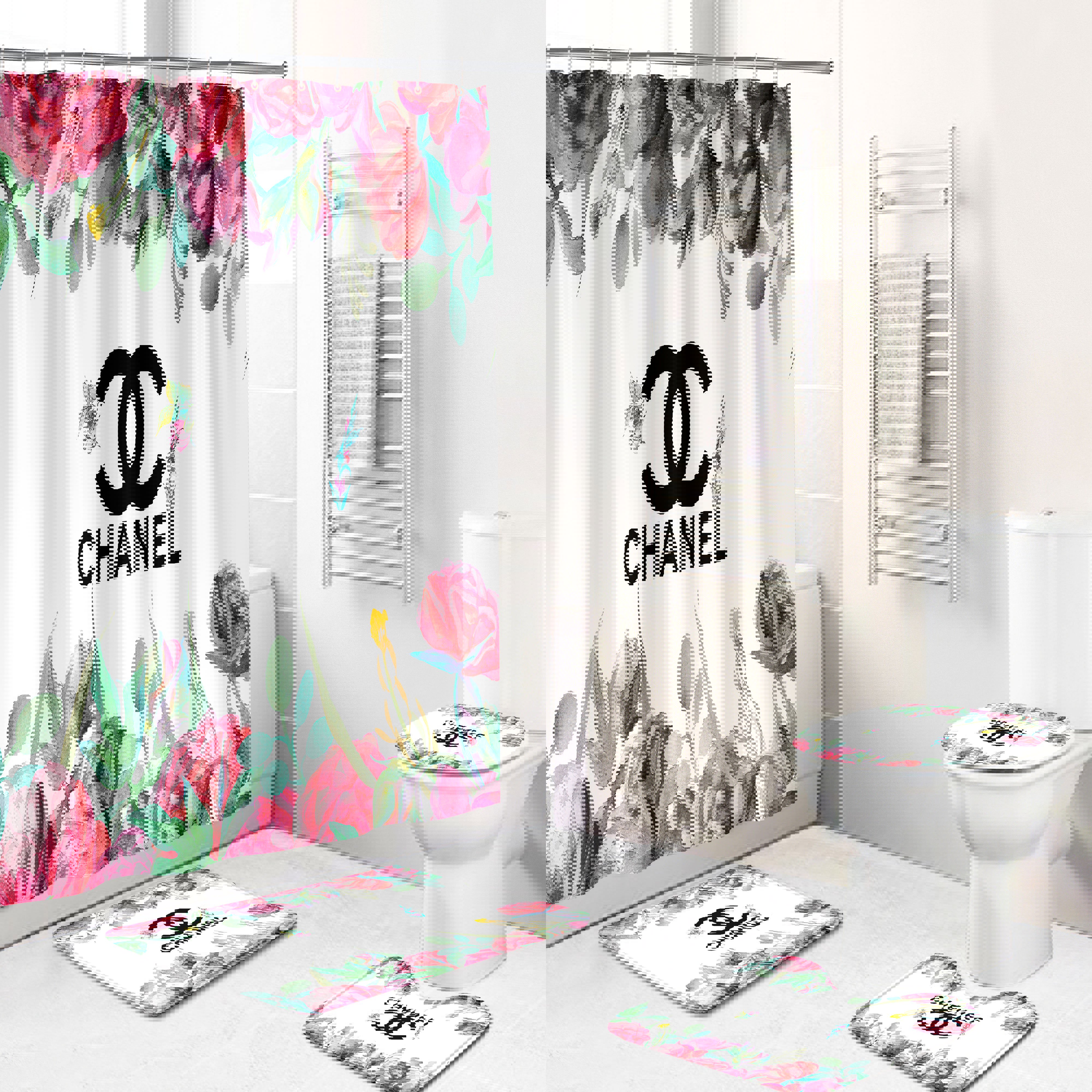 Chanel flower hypebeast bathroom sets luxury fashion brand bath mat home decor Bathroom Set