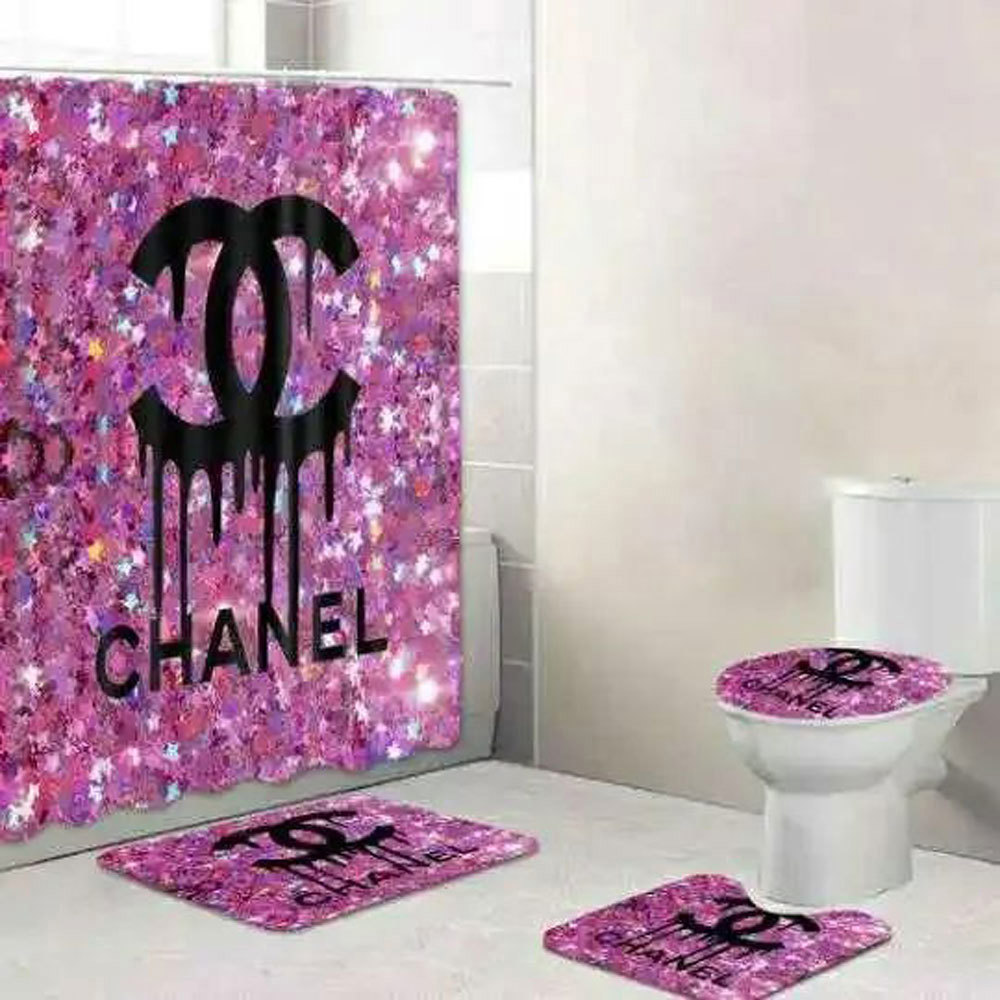 Chanel glitter hypebeast bathroom sets home decor bath mat luxury fashion brand Bathroom Set