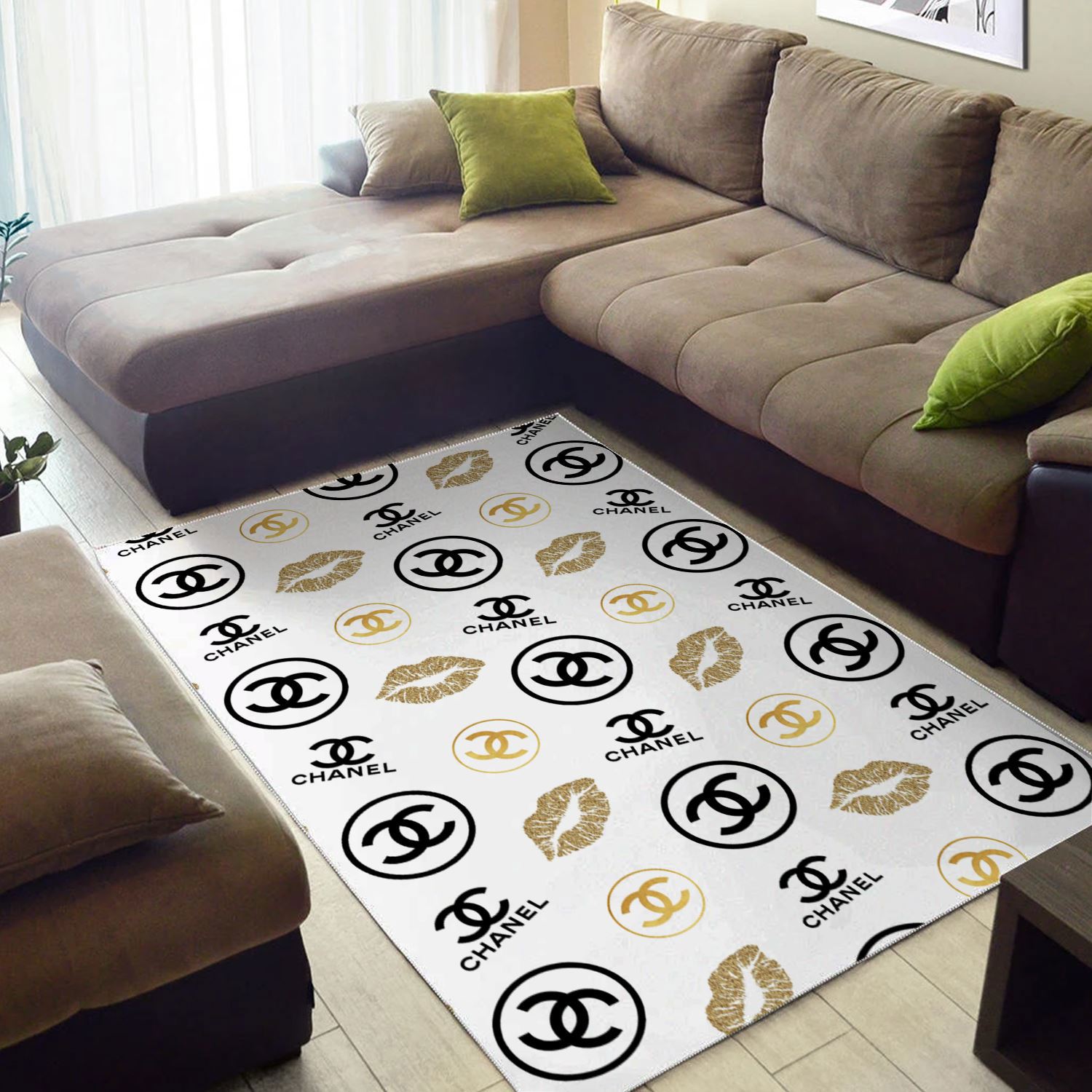 Chanel lips logo type 643. Upgrade Your Living Room with Luxury Home Decor: Area Carpets, Floor Decor, Door Mats, and Hot Gift Items with style a High-End Fashion Brand Rectangle Rug