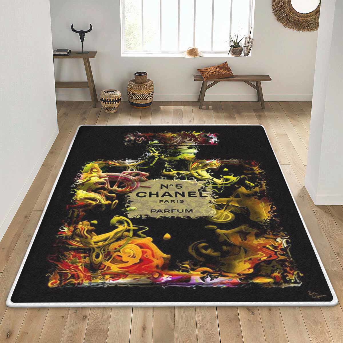 Chanel no parfum logo type 687. Upgrade Your Living Room with Luxury Home Decor: Area Carpets, Floor Decor, Door Mats, and Hot Gift Items with style a High-End Fashion Brand Rectangle Rug
