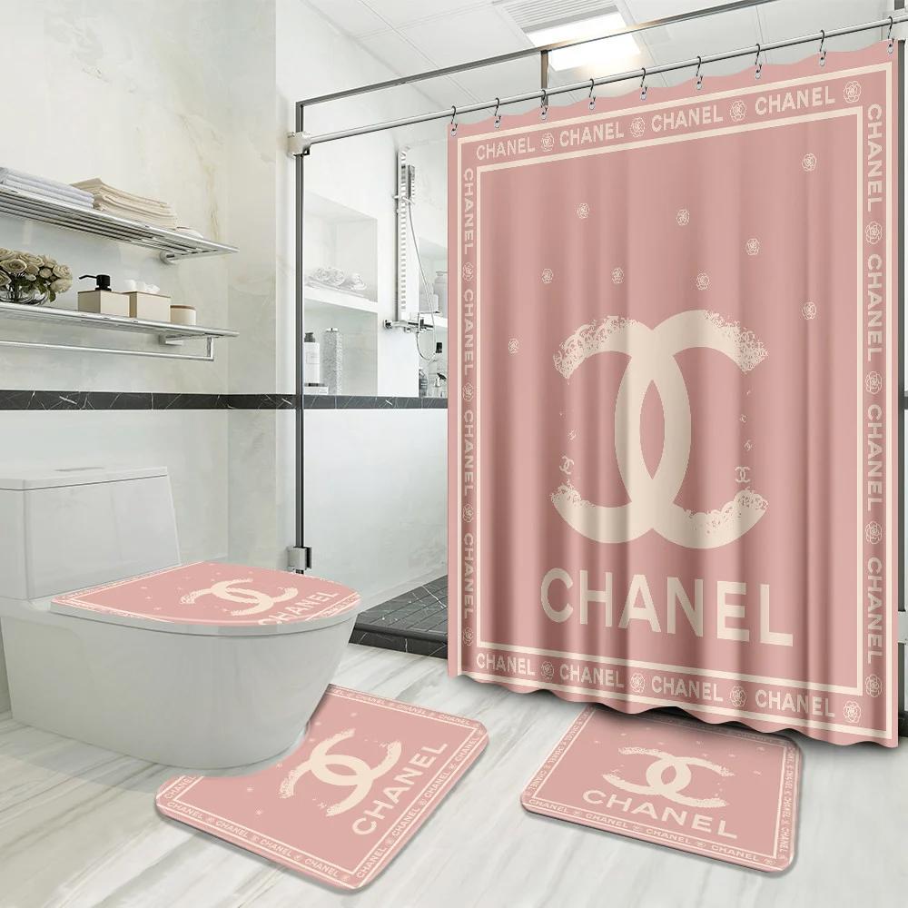 Chanel pinky logo type 1249 Bathroom Accessory Sets Pedestal Rug Home Decor Bathroom Sets Toilet Cover Luxury Fashion Brand Bath Mat Set Hypebeast Bathroom Waterproof Shower Curtain