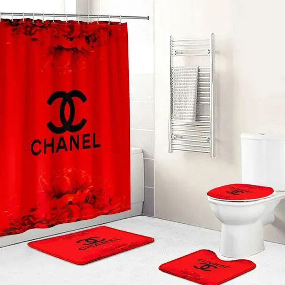 Chanel red home decor hypebeast bathroom sets luxury fashion brand bath mat Bathroom Set