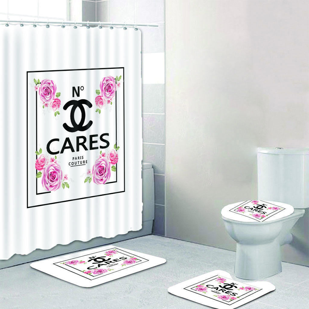 Chanel shower curtain cares flowers luxury bath mat sets shower curtain 36 Bathroom Set