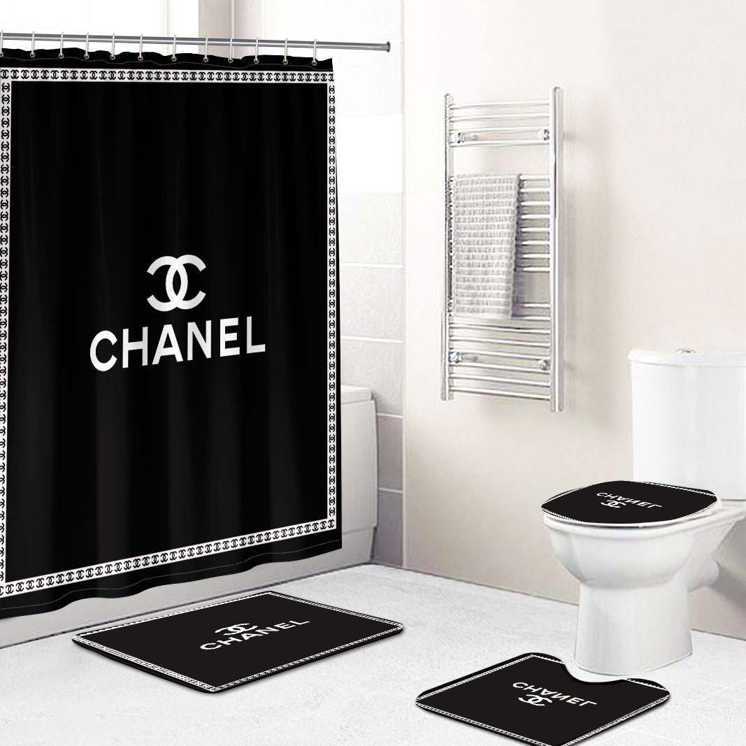 Chanel shower curtain framed white and black luxury bath mat sets shower curtain 50 Bathroom Set
