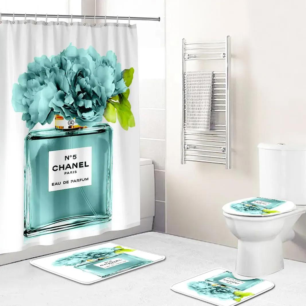 Chanel shower curtain paris blue and white luxury bathroom set 60 Bathroom Set
