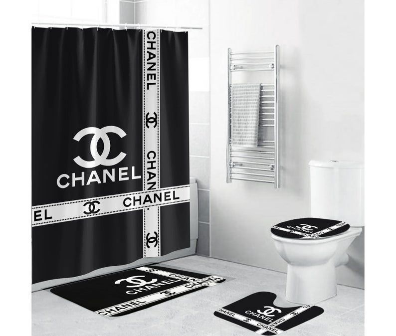 Chanel type 5 shower curtain waterproof luxury bathroom mat set hot 2023 29 Bathroom Accessory Sets