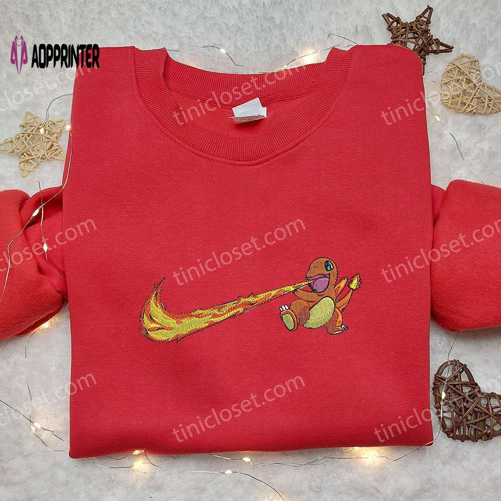 Charmander & pokemon embroidered shirt nike x swoosh custom nike tee Embroidered Shirt