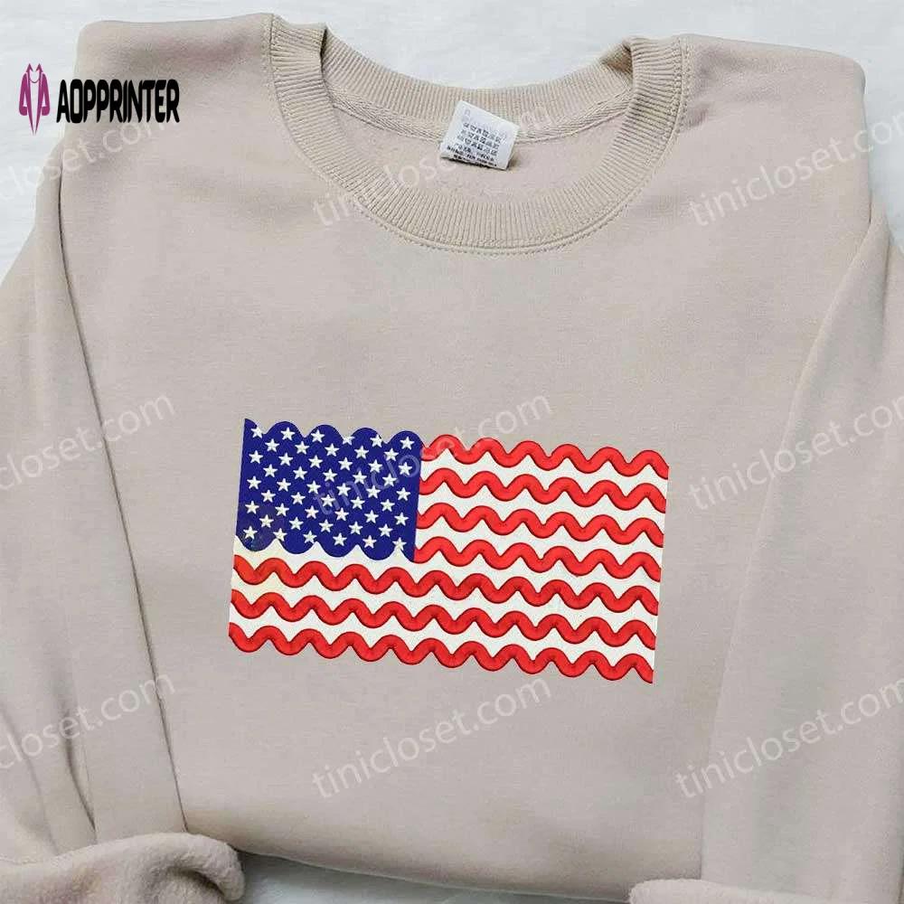 Chevron stripe american flag embroidered shirt – perfect national day gift! Embroidered Shirt