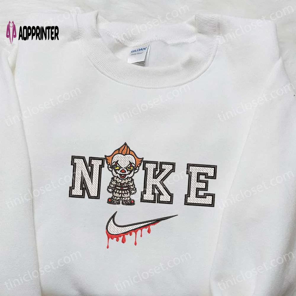 Chibi pennywise x nike embroidered hoodie & shirt: best halloween gift ideas Embroidered Shirt