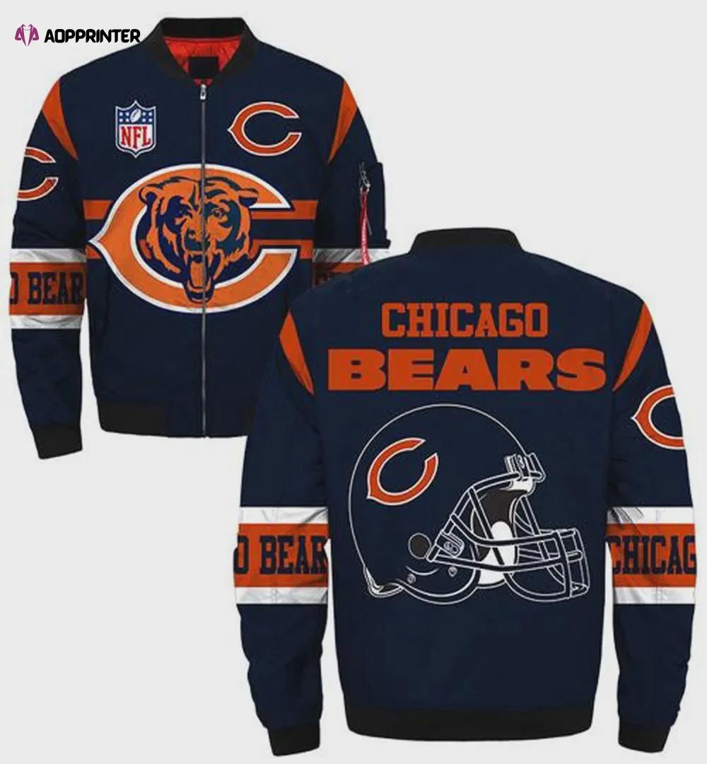 Chicago bears logo and helmet pattern bomber jacket – blue orange Bomber Jacket