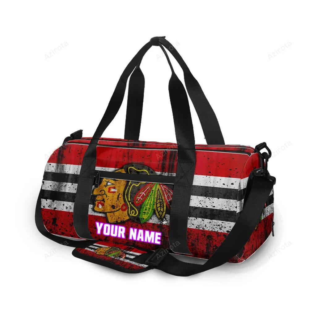 Chicago blackhawks emblem texture grunge personalized name travel bag gym bag 714 Travel Bag
