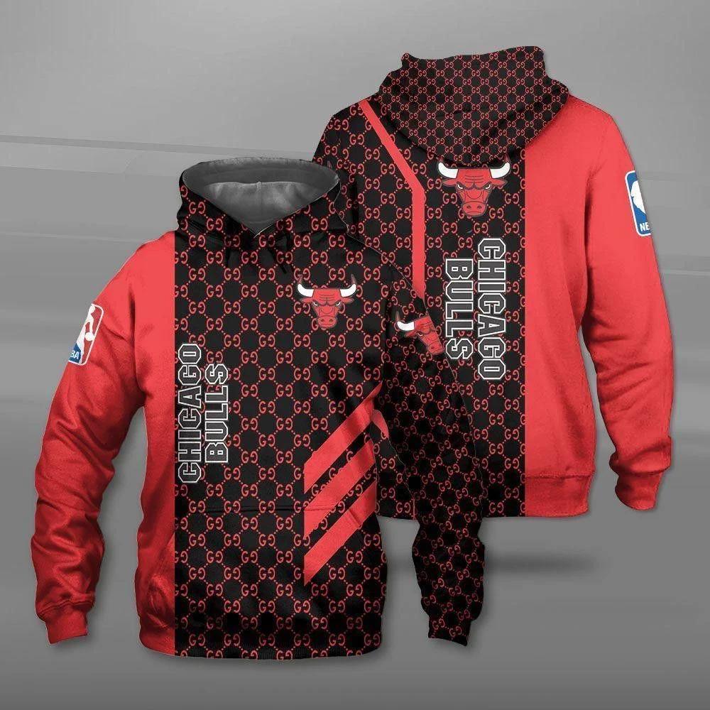 Chicago bulls gucci red men and women 3d full printing pullover hoodie Hoodie 3D