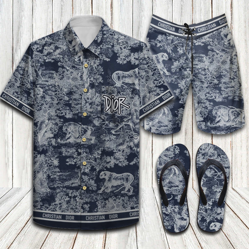 Christian dior tiger luxury flip flops and combo hawaiian shirt shorts Hawaii Shirt Shorts & Flip Flops