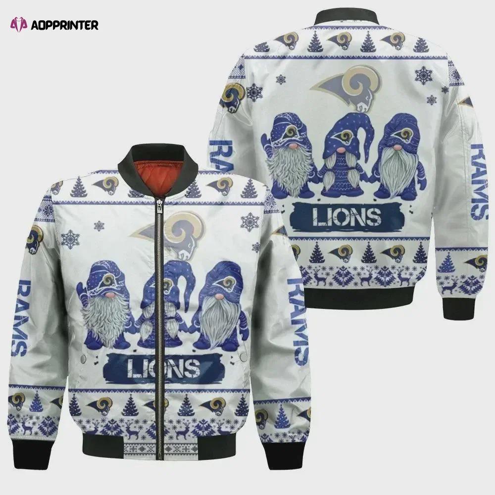 Christmas gnomes los angeles rams ugly pattern bomber jacket – white Bomber Jacket