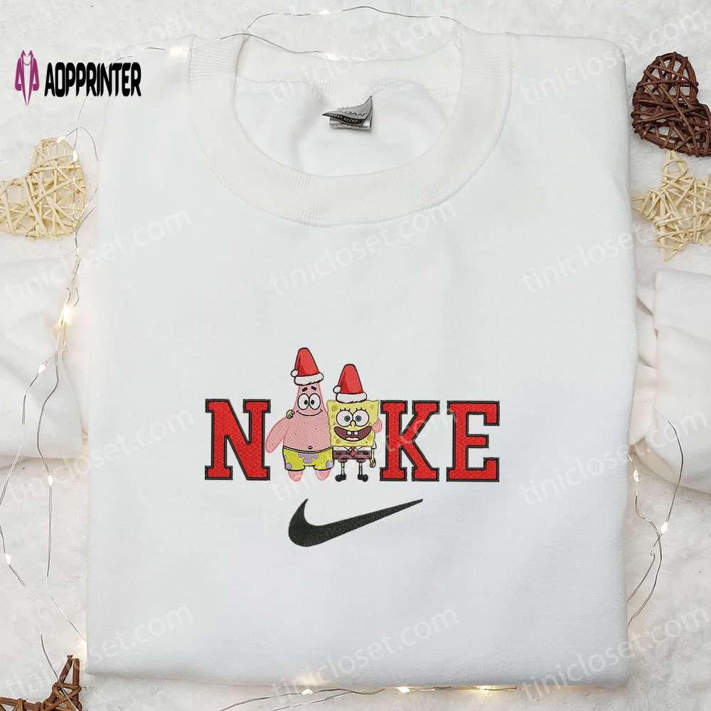 Christmas patrick star & spongebob embroidered shirt custom nike hoodie & cartoon characters t-shirt Embroidered Shirt