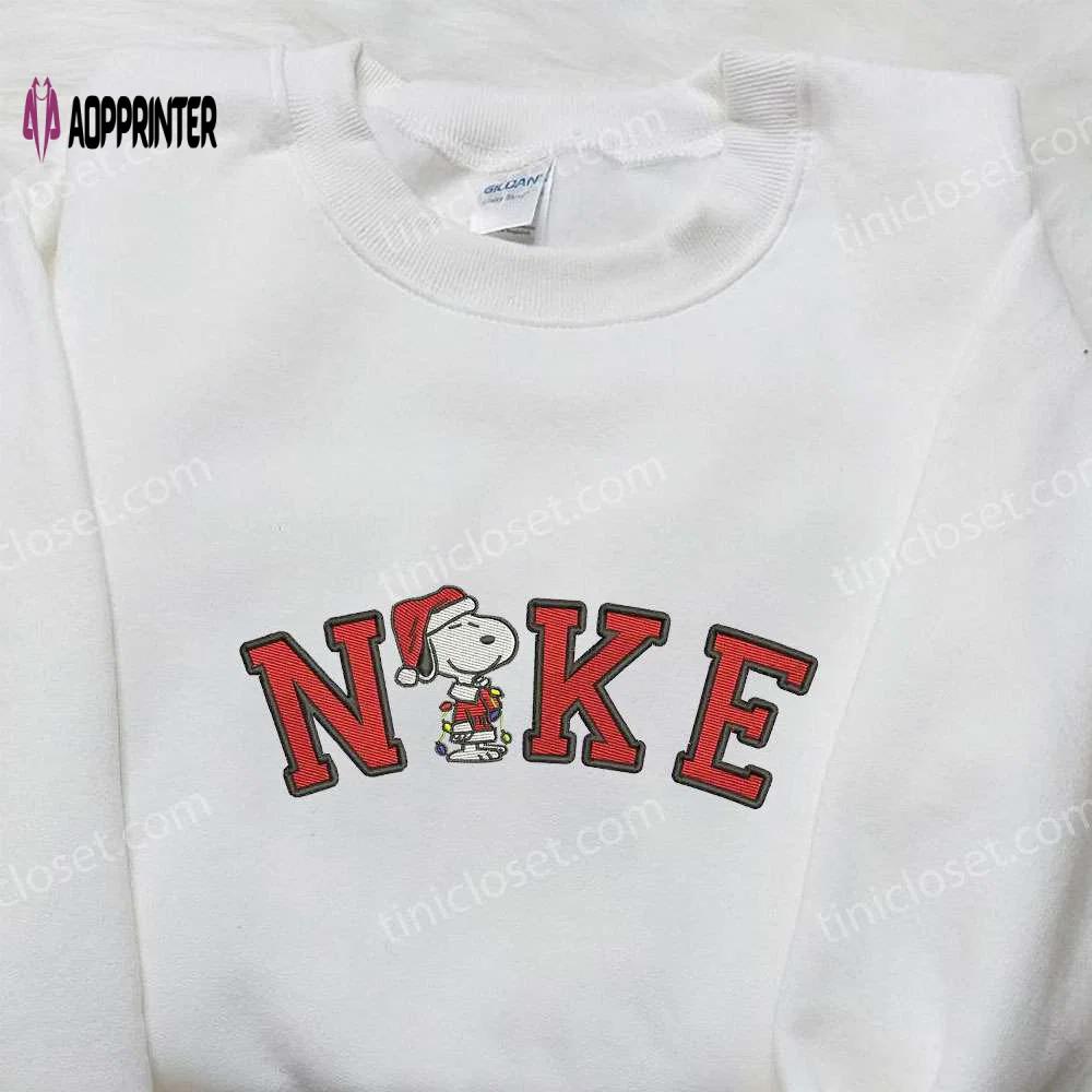 Christmas snoopy x nike embroidered sweatshirt – peanuts cartoon shirt nike inspired Embroidered Shirt