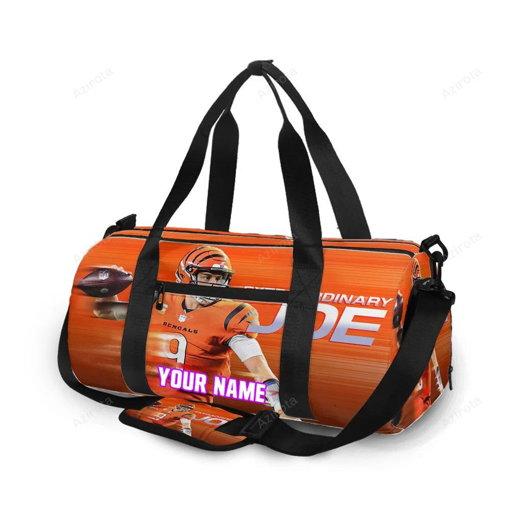 Cincinnati bengals joe burrow 9 v4 personalized name travel bag gym bag 381 Travel Bag