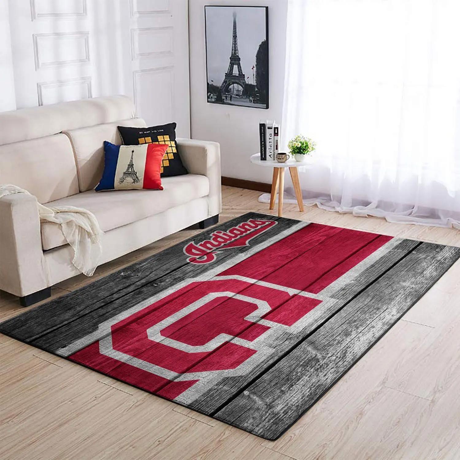 Cleveland indians mlb team logo area rug floor decor home rug wooden style rug Rectangle Rug