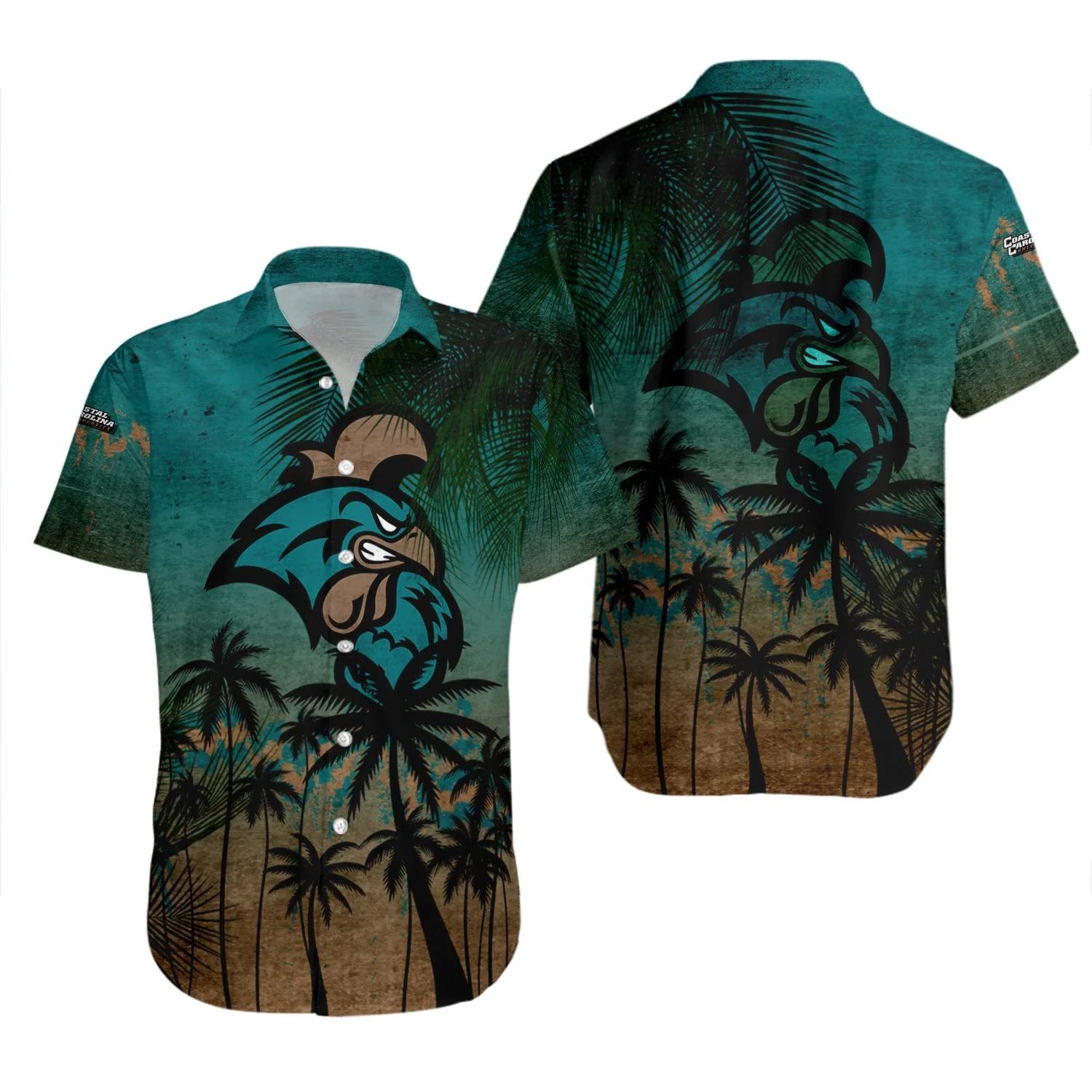 Coastal carolina chanticleers hawaii shirt coconut tree tropical grunge â€“ ncaa Hawaii Shirt Shorts & Flip Flops