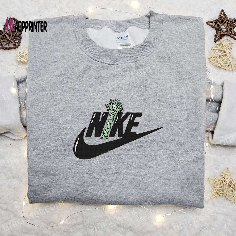 Coconut tree x swoosh embroidered sweatshirt: nike inspired shirt perfect birthday gift for family Embroidered Shirt