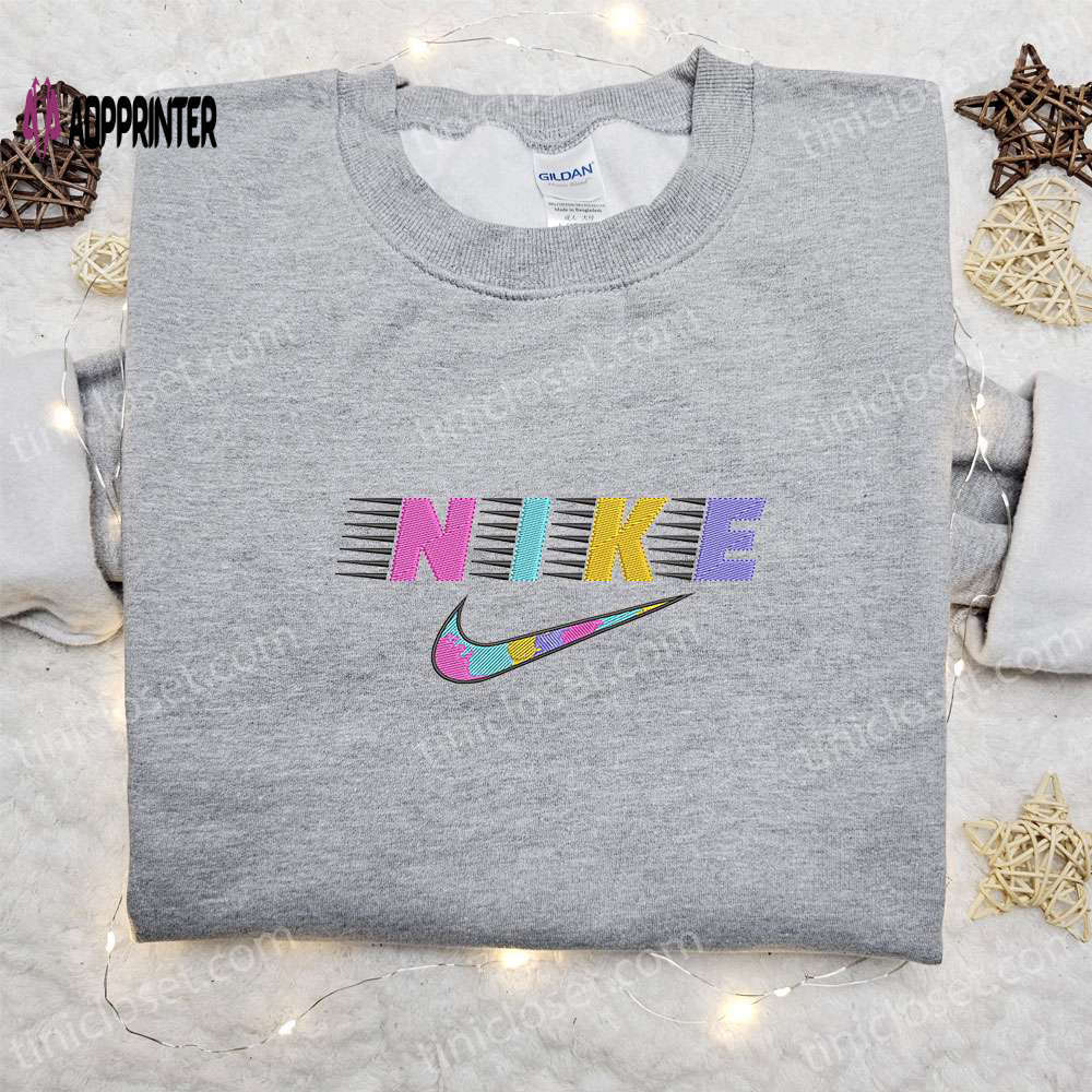 Colorful nike embroidered shirt: inspired design perfect family gift Embroidered Shirt