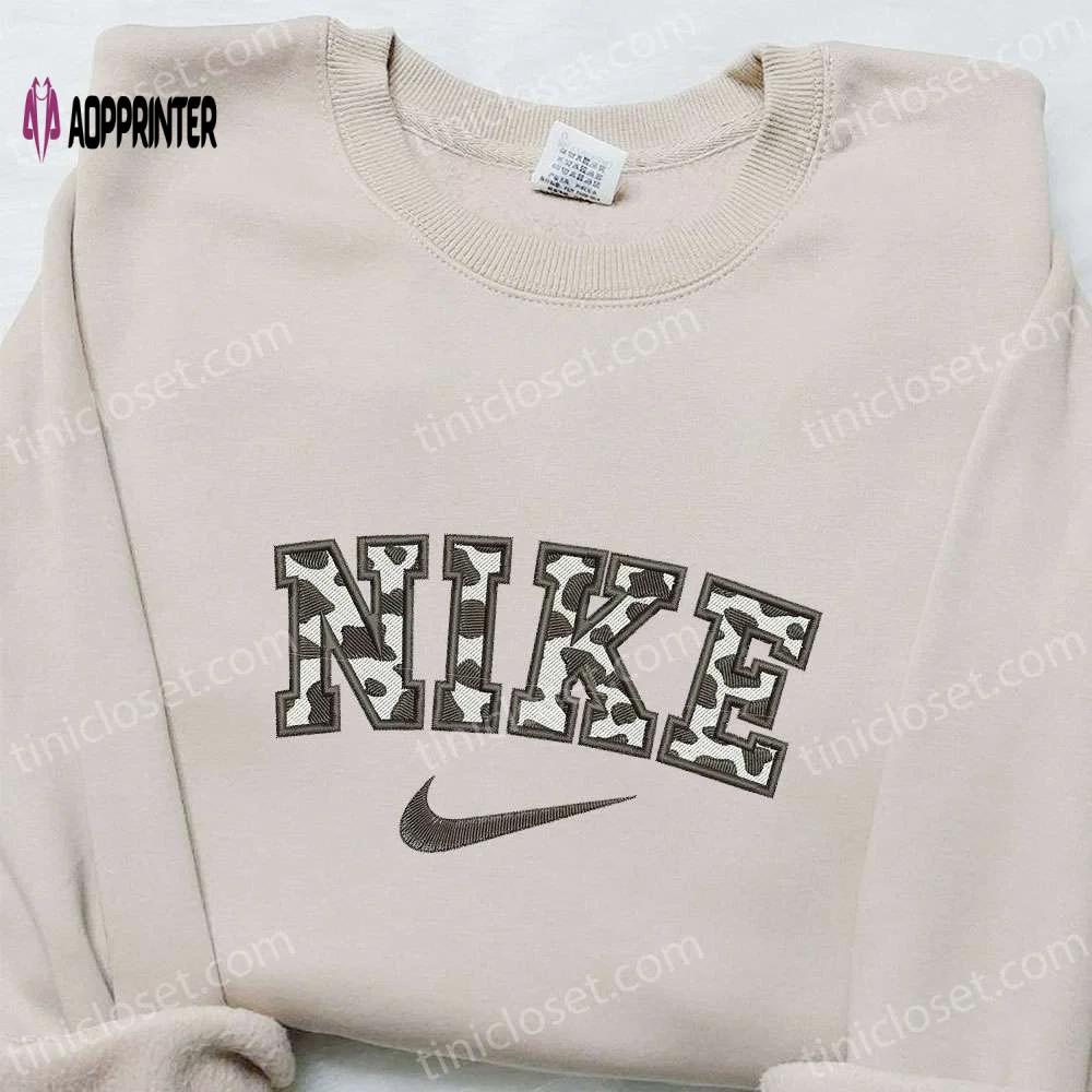 Cow motifs x nike embroidered hoodie & shirt: best family gifts Embroidered Shirt