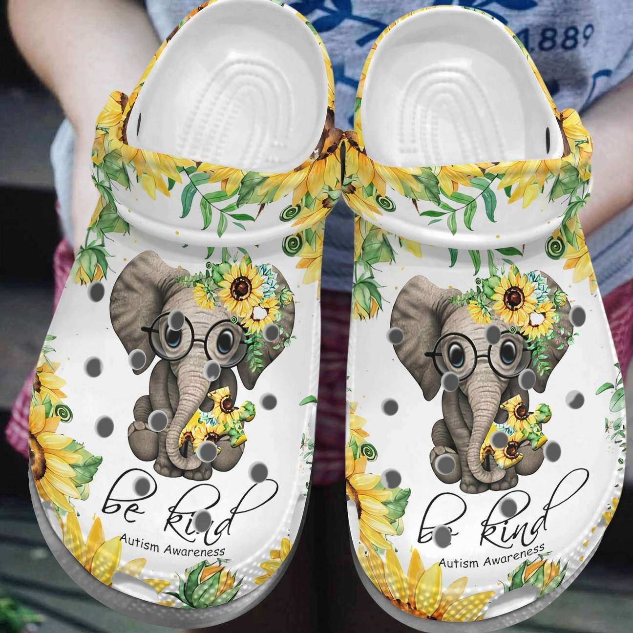 Crocs outfit - autism awareness day sunflower baby elephant be kind puzzle pieces crocs crocband clog shoes - 139 Crocs Outfit