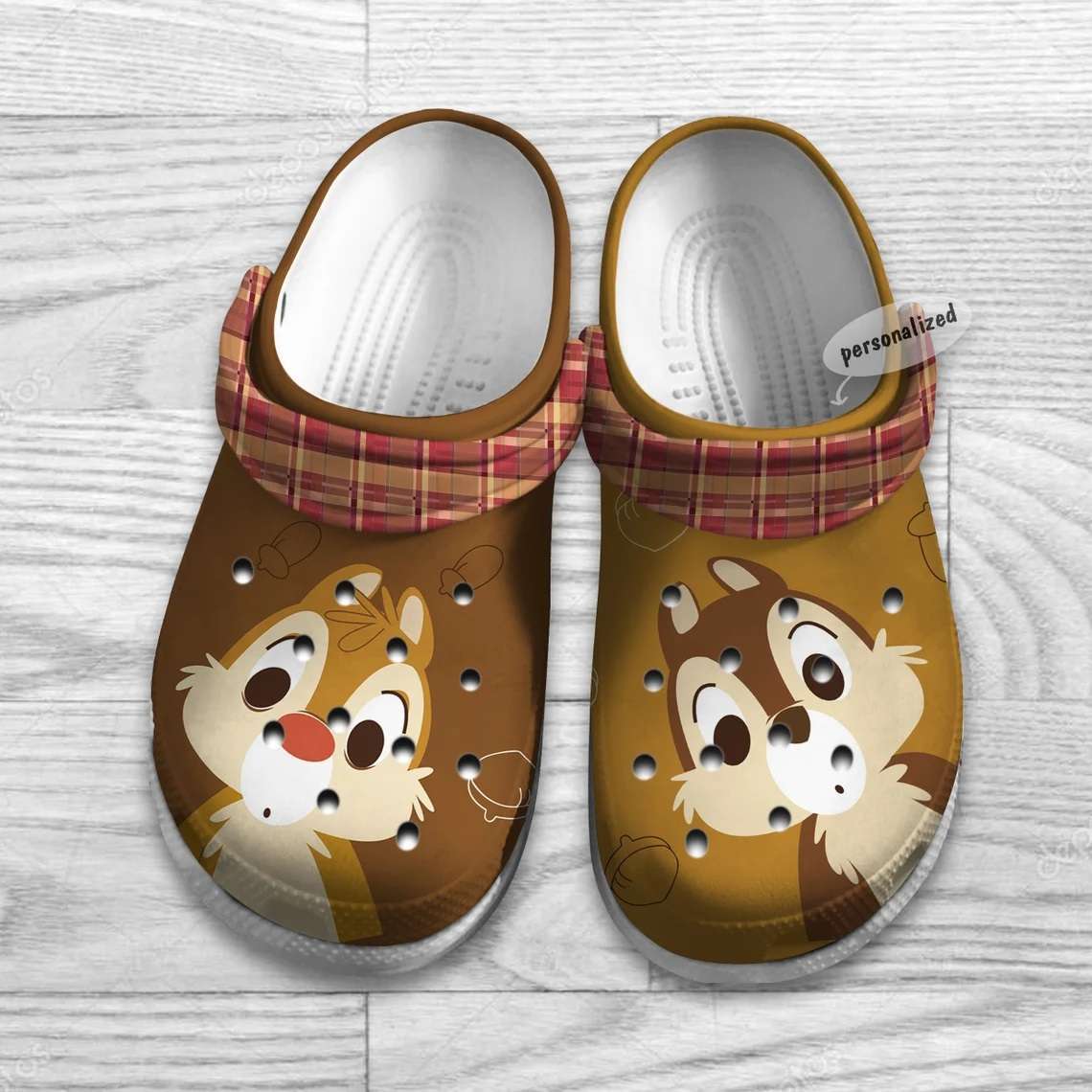 Crocs outfit - chip and dale brown red checkered pattern disney graphic cartoon crocs clogs crocband shoes - 374 Crocs Outfit