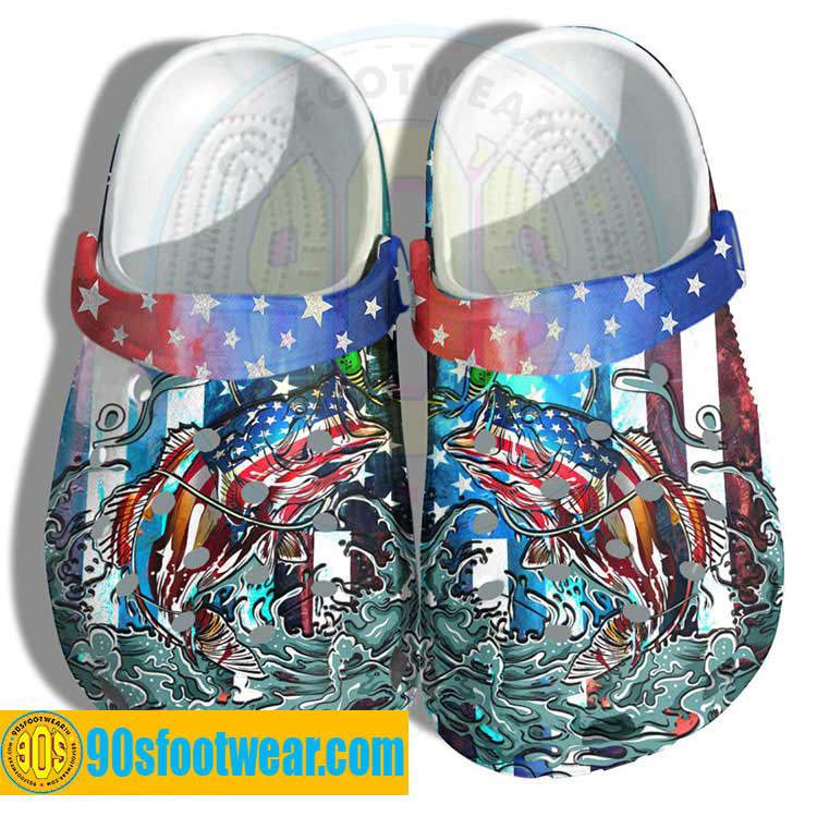 Crocs outfit - fishing crocs – bass fishing ocean america flag custom classic clog - 706 Crocs Outfit