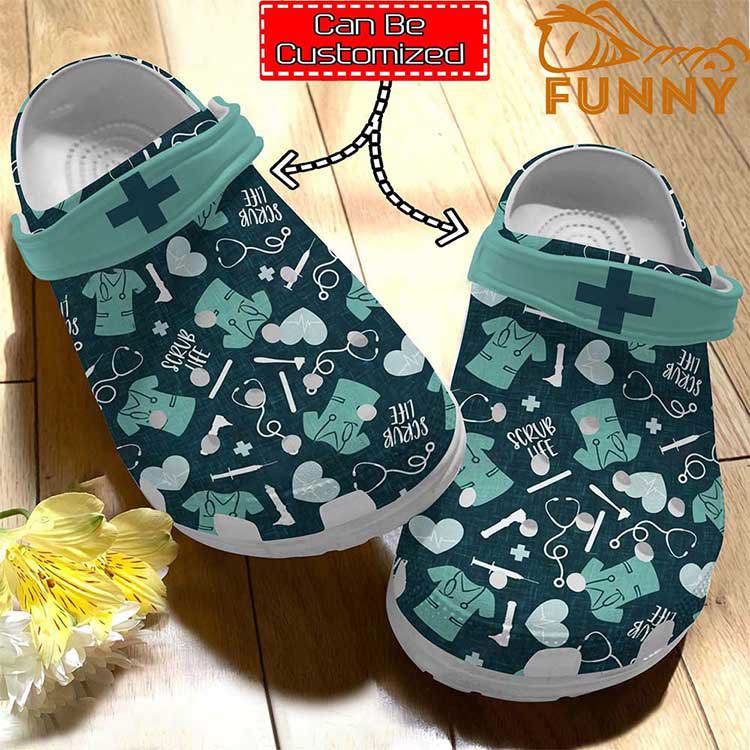Crocs outfit - personalized nurse scrub life pattern green crocs clogs shoes - 1797 Crocs Outfit