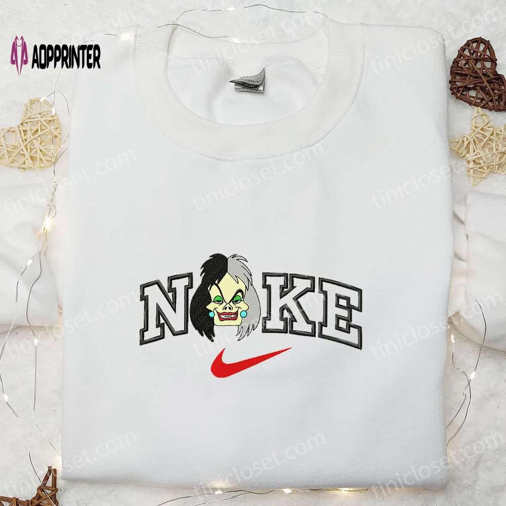 Cruella x nike cartoon embroidered shirt – iconic cruella de vil design for nike fans Embroidered Shirt