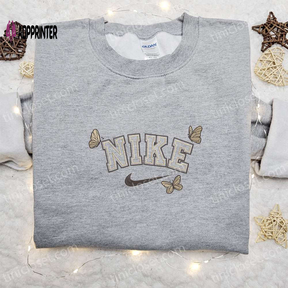 Custom nike butterfly animal embroidered shirt – best birthday gift idea Embroidered Shirt