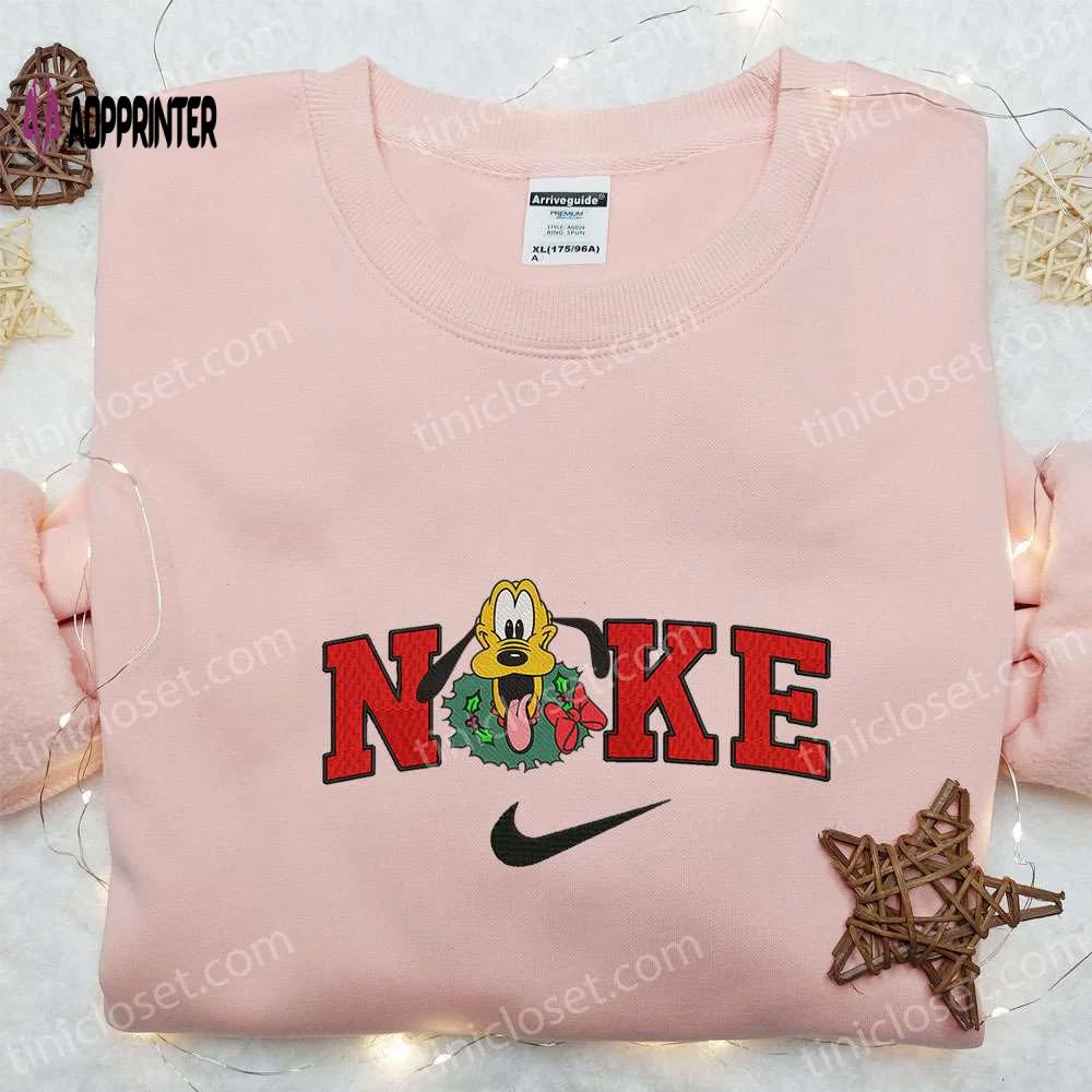 Custom nike x christmas laurel wreath pluto dog embroidered sweatshirt: disney hoodie Embroidered Shirt