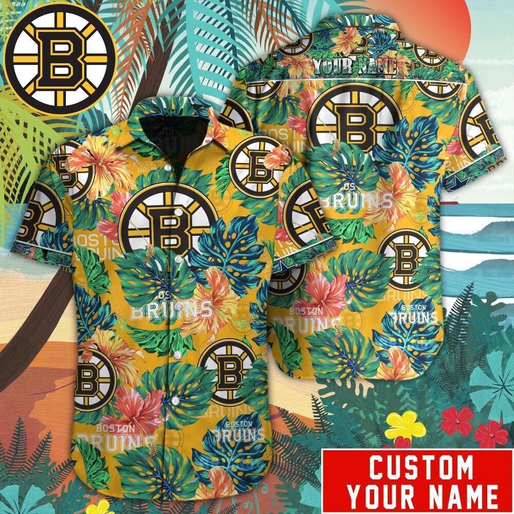 Customized nhl boston bruins tropical floral summer tropical hawaiian shirt Hawaii Shirt Shorts & Flip Flops