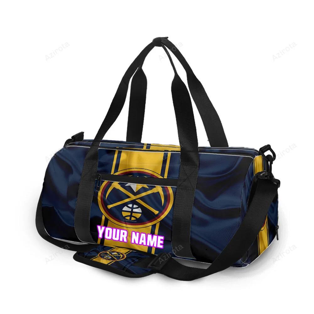 Denver nuggets yellow navy silk personalized name travel bag gym bag 907 Travel Bag