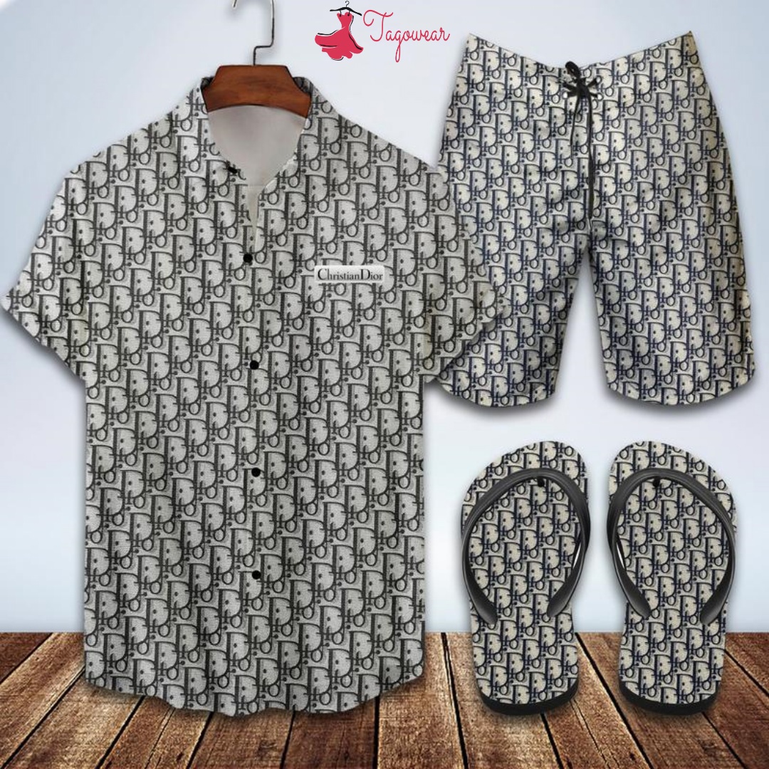 Dior flip flops and combo hawaiian shirt, beach shorts luxury summer clothes style #291 Hawaii Shirt Shorts & Flip Flops