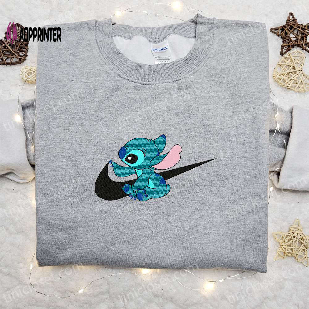 Disney characters embroidered hoodie: stitch x swoosh sweatshirt – best family gift ideas Embroidered Shirt
