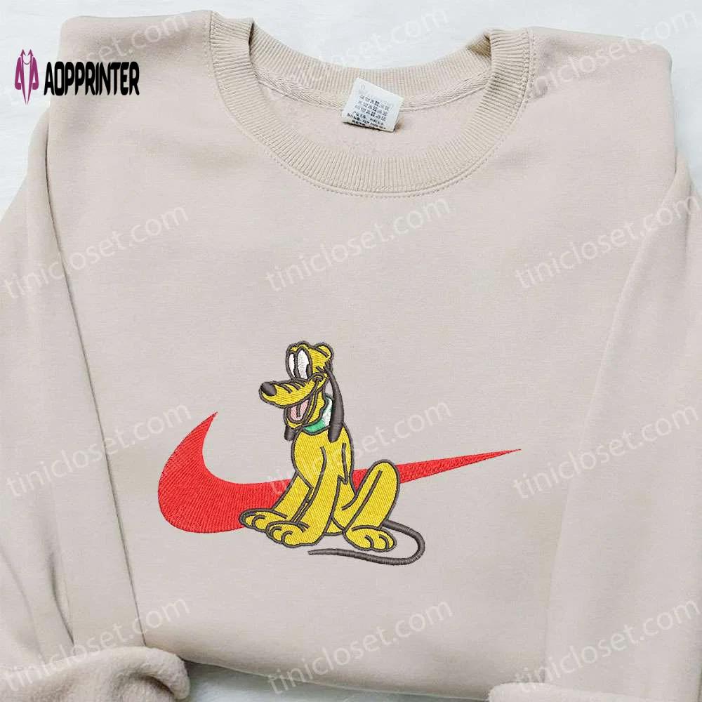 Disney characters embroidered shirt: swoosh x pluto nike-inspired t-shirt Embroidered Shirt