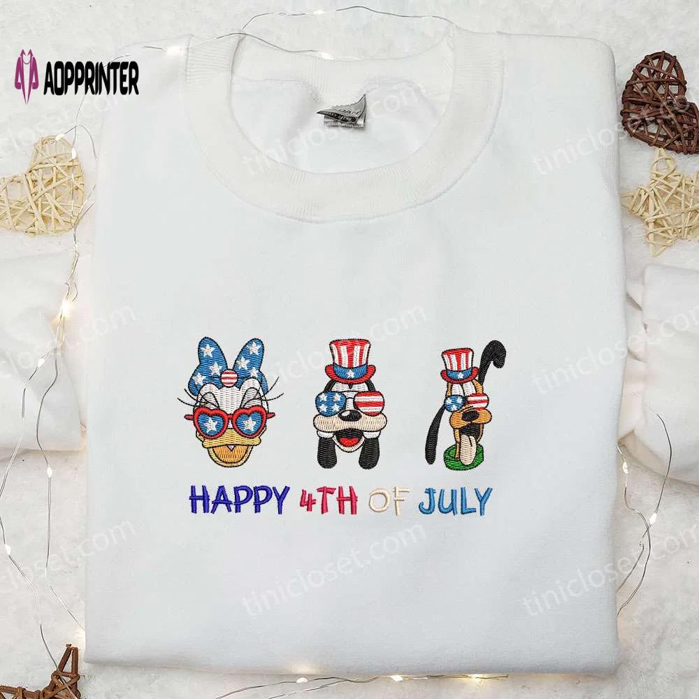 Disney embroidered shirt: america daisy duck goofy pluto – perfect national day gift Embroidered Shirt