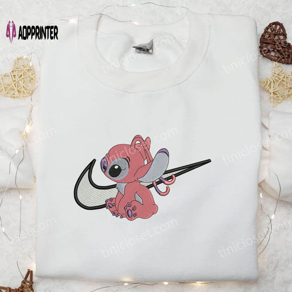 Disney lilo & stitch angel nike swoosh embroidered shirt – family nike inspired shirts Embroidered Shirt