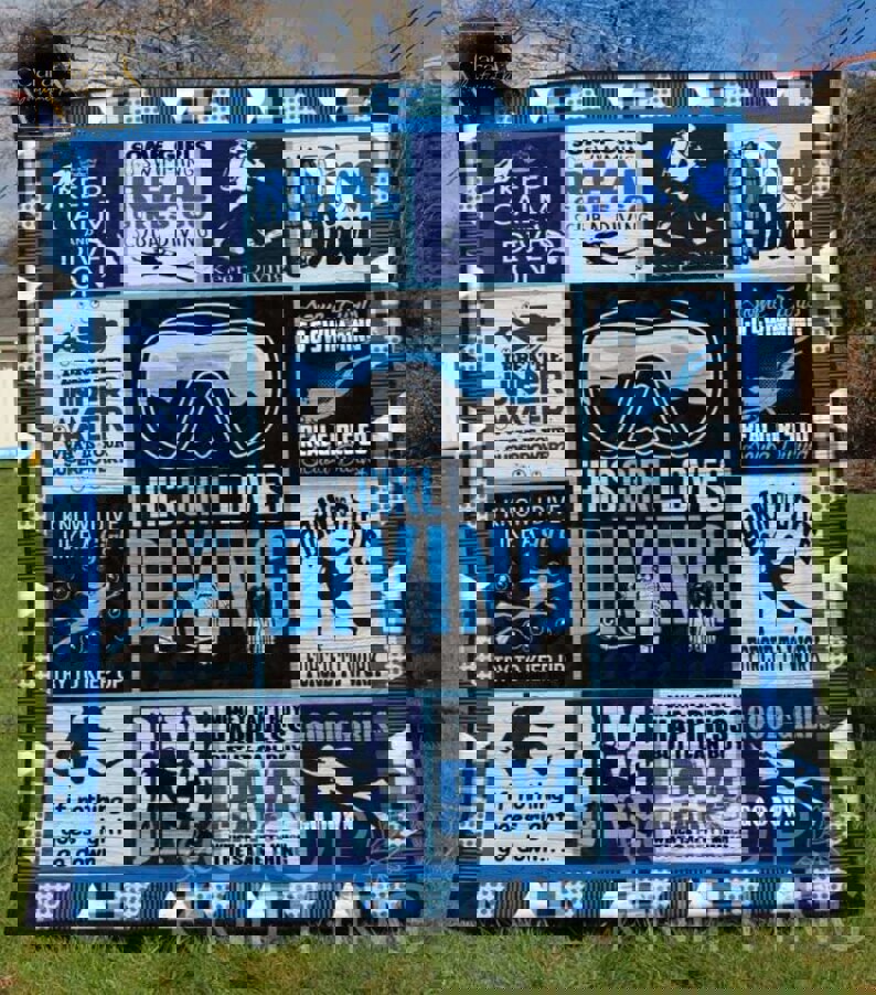 Diving girl 3d fleece blanket, mink sherpa blanket, diving girl blanket, diving blanket, swimming girl quilt, diving lover gift Quilt Blanket