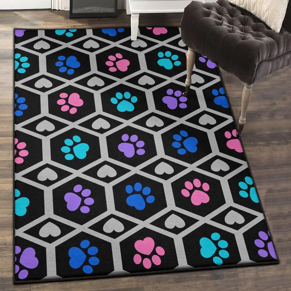Dog lovers non shedding area rug, paw dog rainbow gs cl rug Rectangle Rug