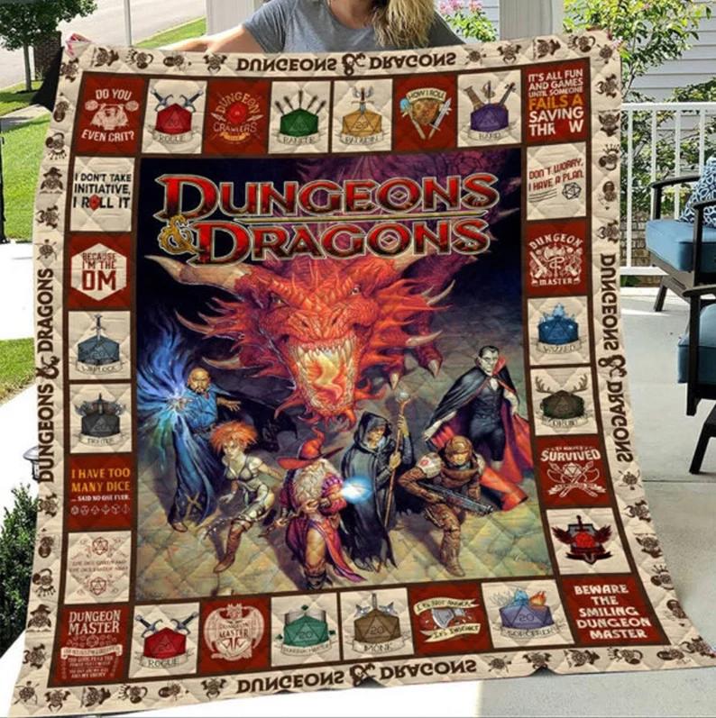 Dungeons and dragons dnd blanket, dnd fleece blanket, dungeons and dragons dnd quilt blanket,dnd lovers bedding home decor Quilt Blanket